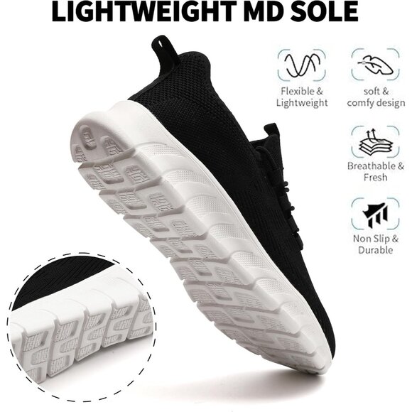 Women Black-White Running Tennis Walking Lightweight Slip On Workout Sneakers - Picture 2 of 7
